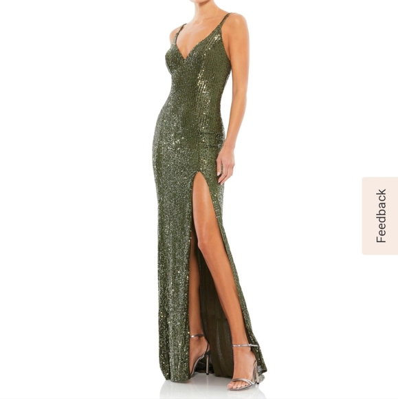 Mac Duggal Dresses & Skirts - ☆ IEENA for Mac Duggal ☆ NWT Olive Green V Neck Sequins Gown Size 8